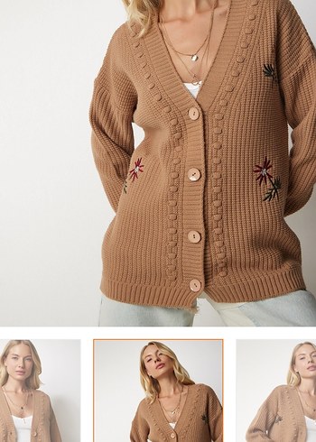 Bisküvi rengi nakışlı hırka - Görsel 5