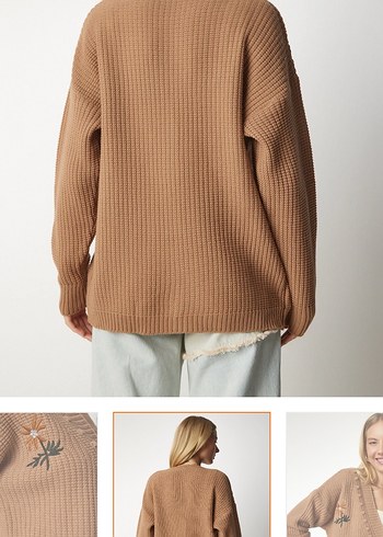 Bisküvi rengi nakışlı hırka - Görsel 2