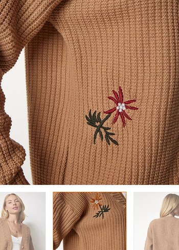 Bisküvi rengi nakışlı hırka - Görsel 3