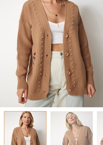 Bisküvi rengi nakışlı hırka - Görsel 6