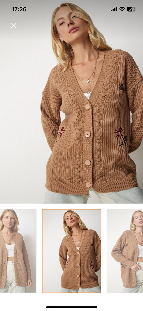 Bisküvi rengi nakışlı hırka - Görsel 5