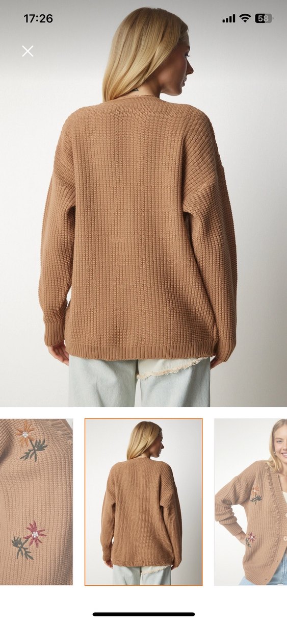 Bisküvi rengi nakışlı hırka - Görsel 2