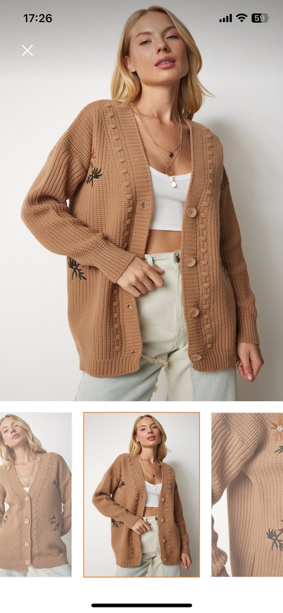 Bisküvi rengi nakışlı hırka - Görsel 4