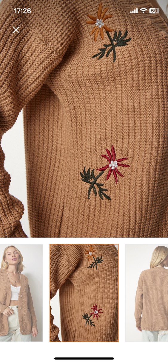 Bisküvi rengi nakışlı hırka - Görsel 3