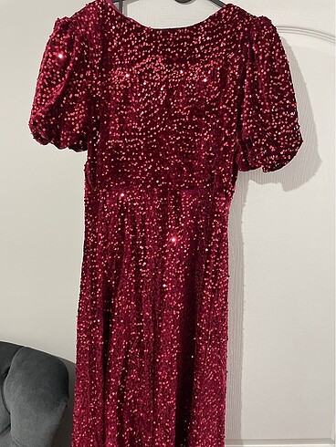 xl Beden Bordo payetli abiye elbise