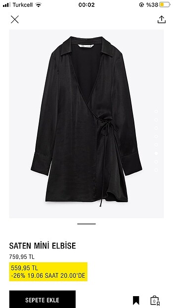 Zara kruvaze saten mini elbise