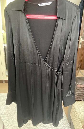 Zara Zara kruvaze saten mini elbise
