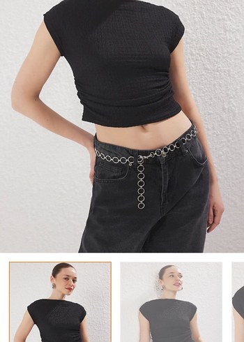 Siyah Kemerli Denim Bluz L BEDEN