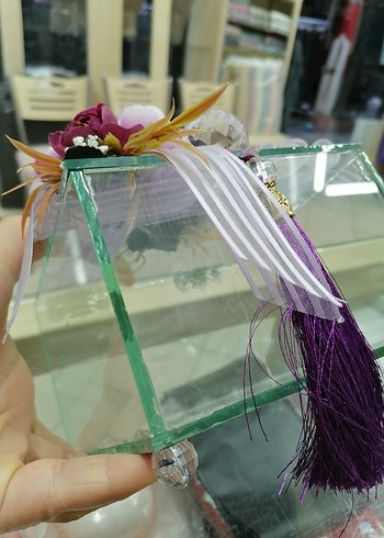 Mor Püsküllü Bohem söz nişan cam kutu sandık - Görsel 3