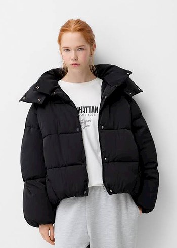 Bershka Siyah Şişme Mont