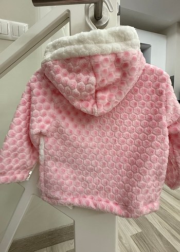 6-9 Ay Beden pembe Renk Kız Çocuk Kapüşonlu Pembe Peluş Ceket