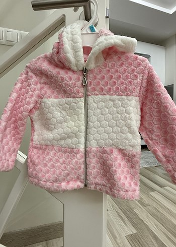 Kız Çocuk Kapüşonlu Pembe Peluş Ceket