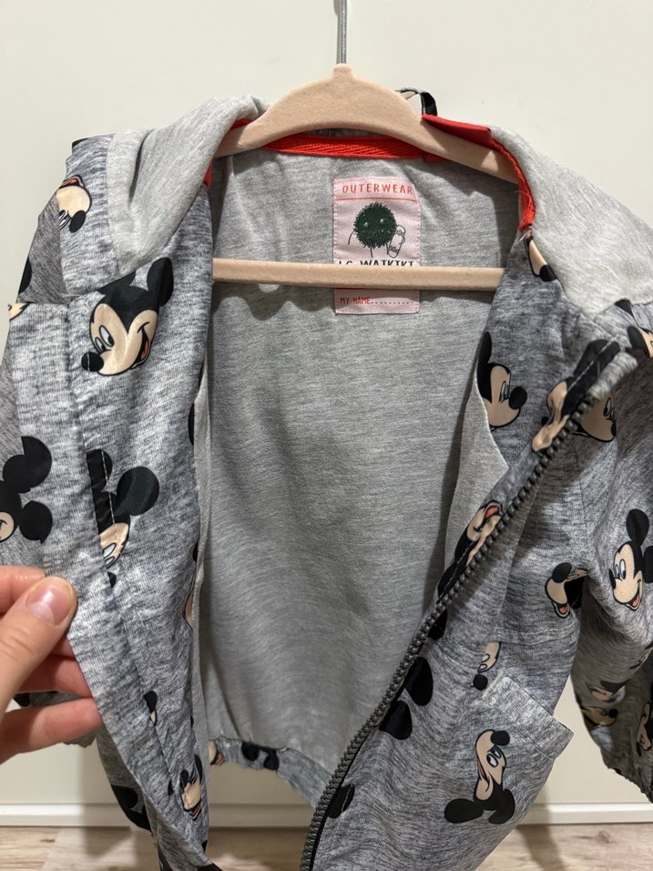 Kapüşonlu Kız Çocuk Gri Baskılı Ceket - Görsel 4