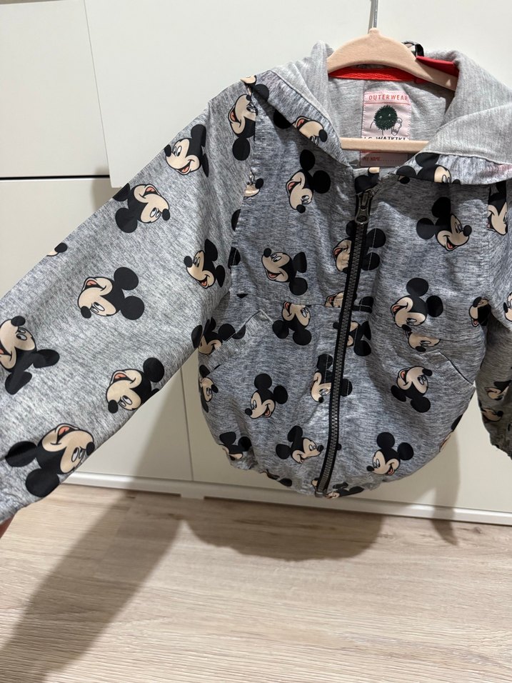 Kapüşonlu Kız Çocuk Gri Baskılı Ceket - Görsel 2