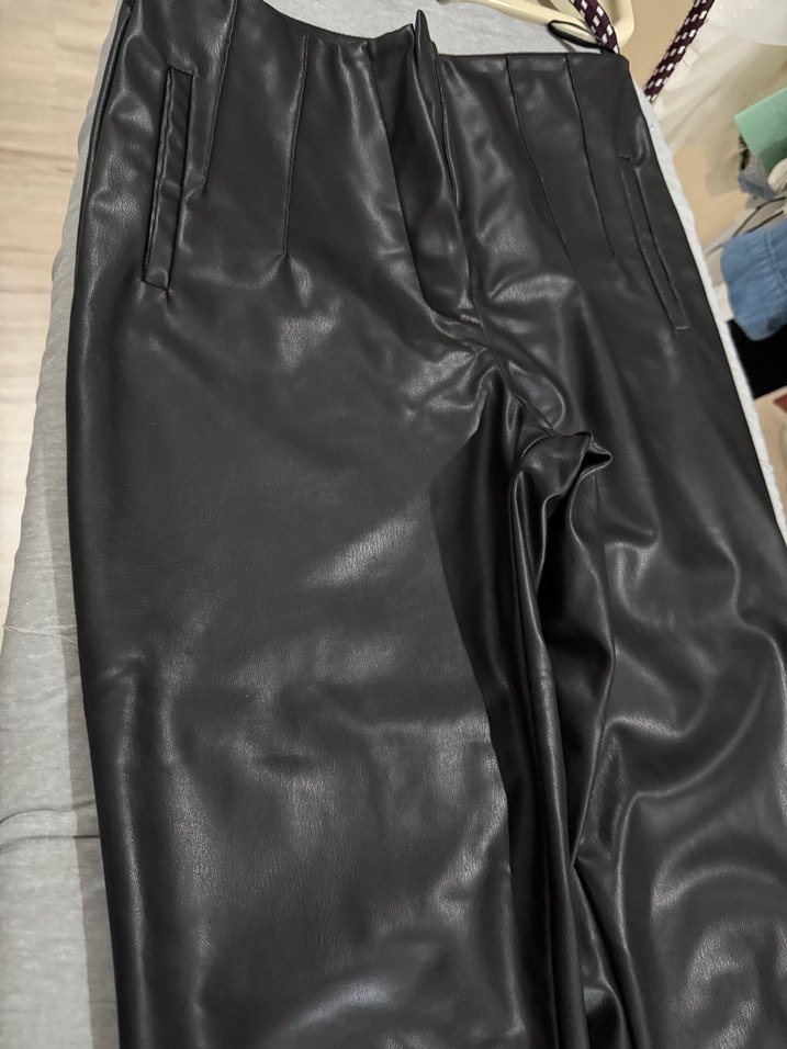 Deri Siyah Kadın  Pantolon - Görsel 2