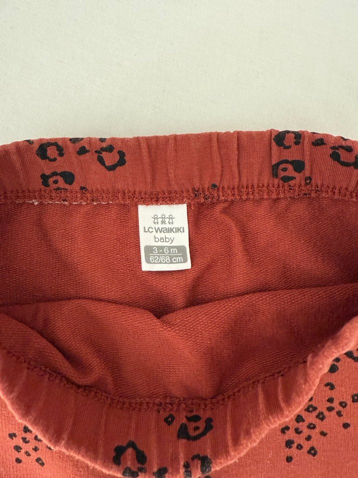 Kız Çocuk Kırmızı Baskılı Pamuklu Pantolon - Görsel 2