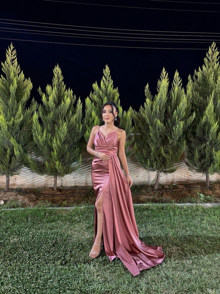 Pembe Drapeli Uzun Abiye Elbise - Görsel 2