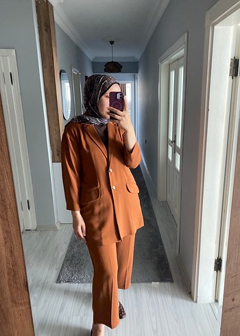 Diğer Kahverengi Kadın Midi Blazer Ceket takım