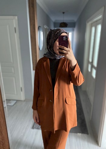 l Beden kahverengi Renk Kahverengi Kadın Midi Blazer Ceket takım