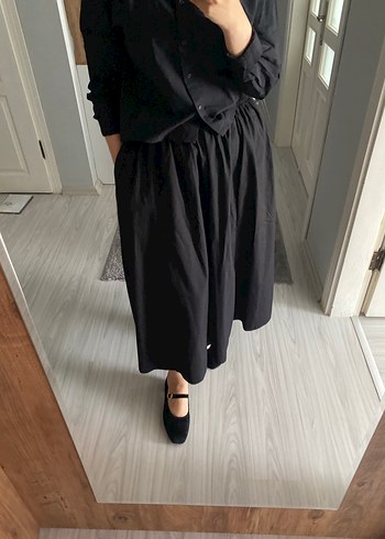 Siyah pamuk poplin etek