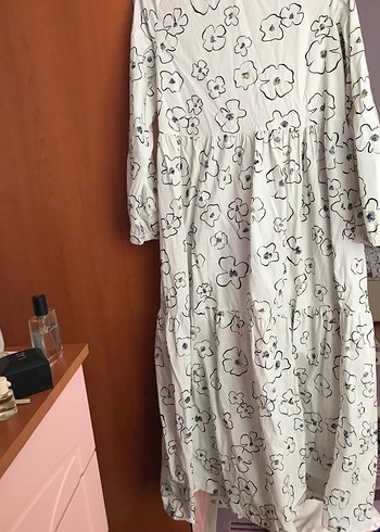 38 Beden beyaz Renk Uzun, Baskılı, Pamuklu Kadın Elbise
