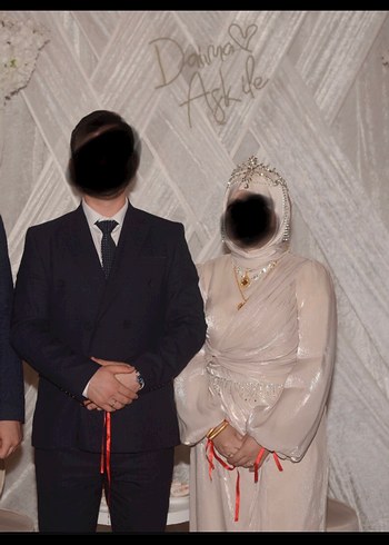 Abiye Bej Drapeli Uzun Kollu Abiye Elbise nişanlık nikah