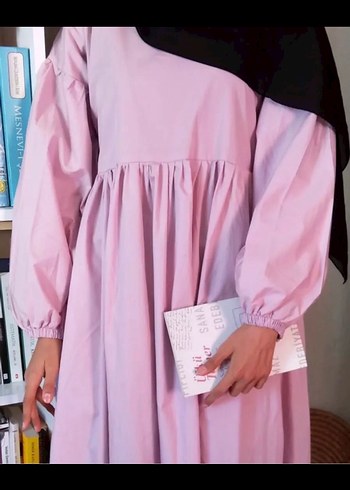 Pembe Uzun Kollu Salaş tesettür elbise
