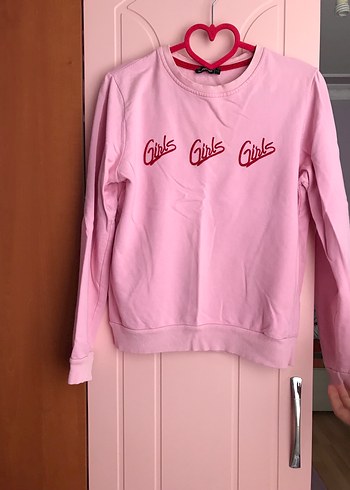 36 Beden pembe Renk Kız Çocuk Pembe Uzun Kollu Sweatshirt