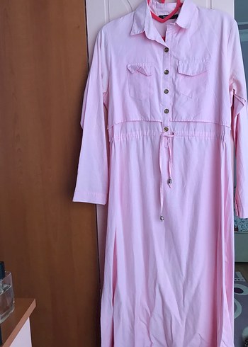 38 Beden pembe Renk Düğmeli Pembe Uzun Elbise