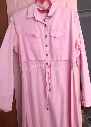 Diğer Düğmeli Pembe Uzun Elbise
