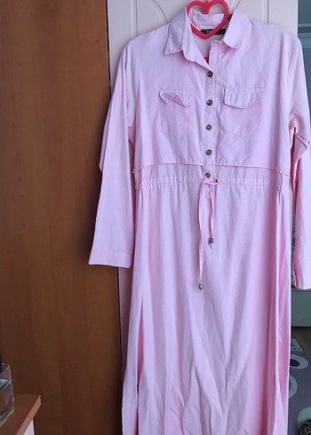 38 Beden Düğmeli Pembe Uzun Elbise