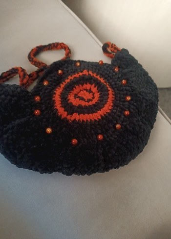 Siyah Turuncu Örgü Bohem Kadın Çanta - Görsel 6