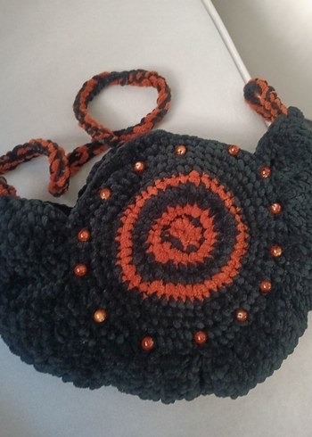 Siyah Turuncu Örgü Bohem Kadın Çanta - Görsel 4