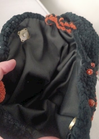 Siyah Turuncu Örgü Bohem Kadın Çanta - Görsel 5