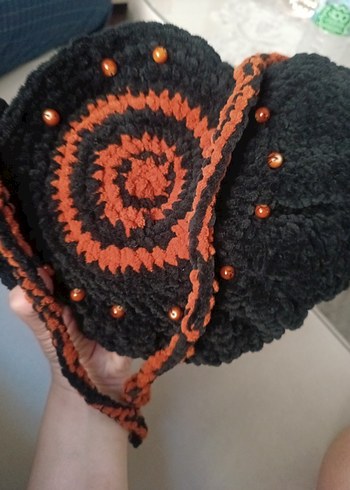 Siyah Turuncu Örgü Bohem Kadın Çanta - Görsel 7