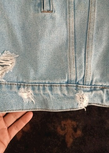 Düğmeli Uzun Kesim Pastel Mavi Kadın Kot Ceket - Görsel 6