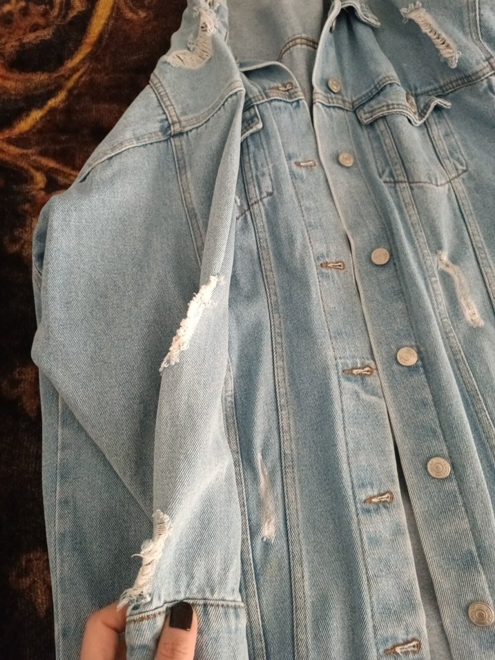 Düğmeli Uzun Kesim Pastel Mavi Kadın Kot Ceket - Görsel 3