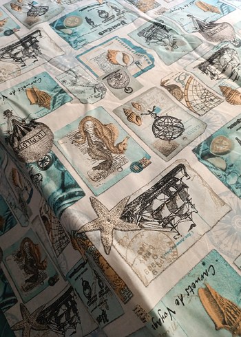 Turkuaz Vintage Baskılı Masa Örtüsü - Görsel 5