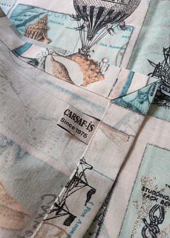 Turkuaz Vintage Baskılı Masa Örtüsü - Görsel 2