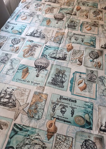 Turkuaz Vintage Baskılı Masa Örtüsü - Görsel 3