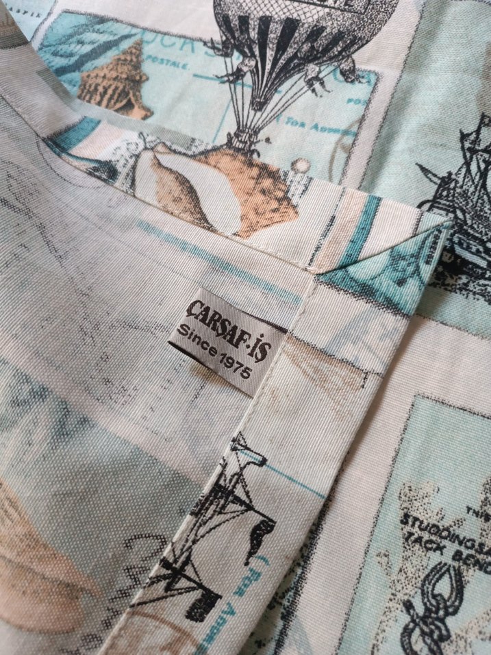 Turkuaz Vintage Baskılı Masa Örtüsü - Görsel 2