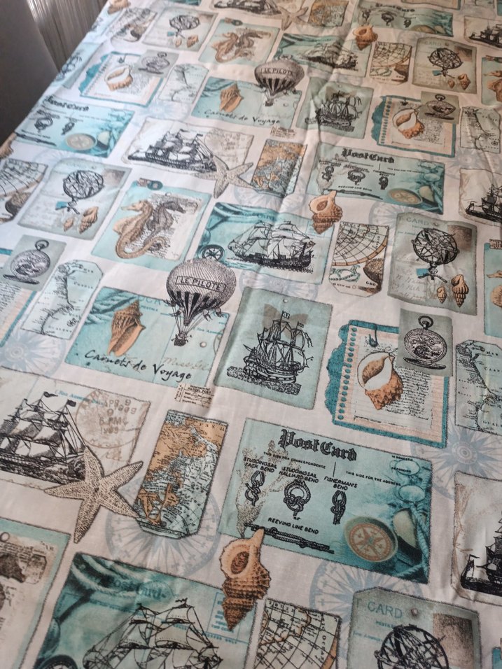 Turkuaz Vintage Baskılı Masa Örtüsü - Görsel 3