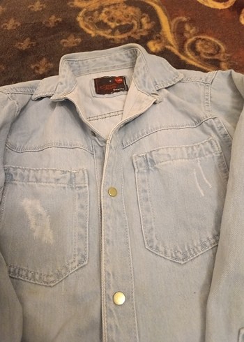 Gri Kadın Denim Ceket Düğmeli Uzun Kollu - Görsel 3