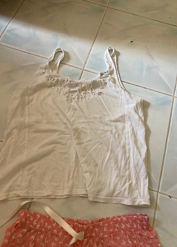 38 Beden Beyaz Askılı Mini Kadın Pijama Takımı