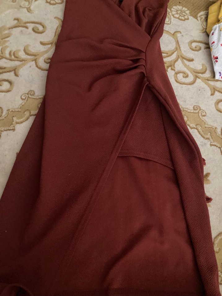 Bordo Kadın Midi Elbise - Görsel 5