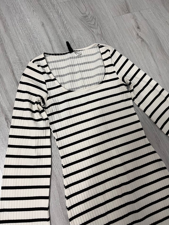 Çizgili Uzun Kollu Midi Kadın Elbise - Görsel 2