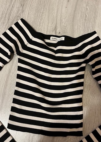 Çizgili Siyah Kadın Triko Bluz - Görsel 4