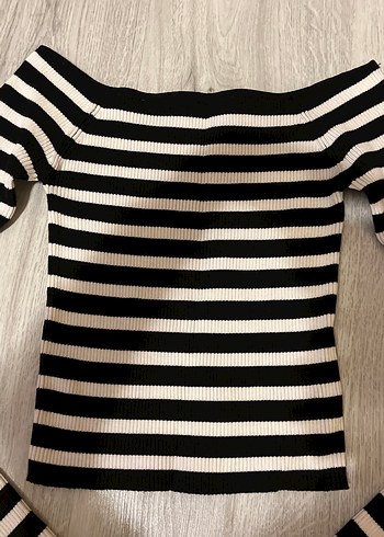 Çizgili Siyah Kadın Triko Bluz - Görsel 2