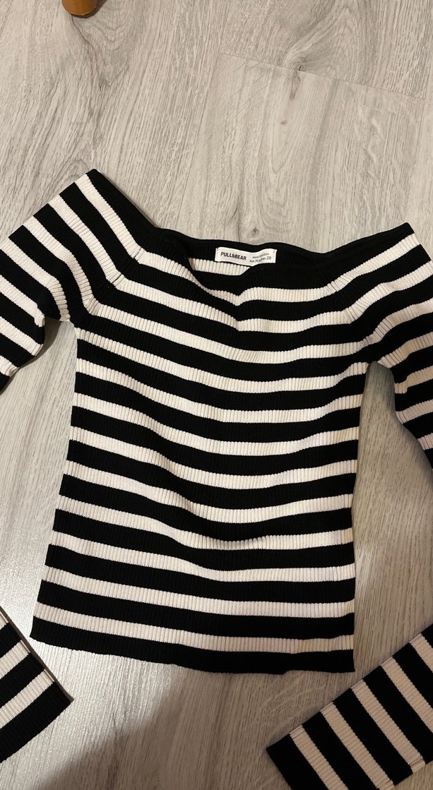 Çizgili Siyah Kadın Triko Bluz - Görsel 4