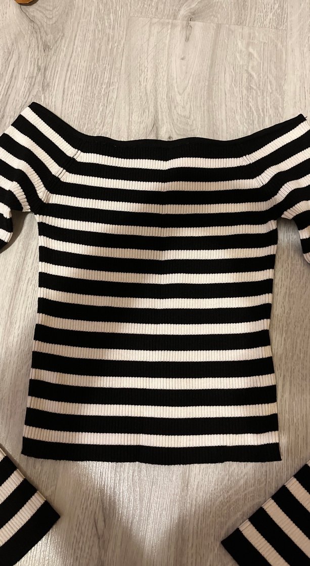 Çizgili Siyah Kadın Triko Bluz - Görsel 2